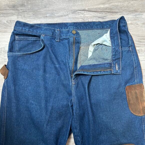 JD American Workwear Jeans Blue Denim Brown Suede Patch Carpenter Pants 40x28 - Picture 5 of 9